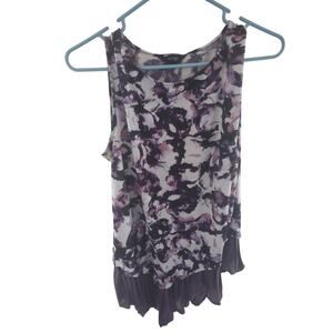 Simply‎ Vera Asymmetrical Ruffle Top Purple Watercolor Pattern L Boho Y2K Style